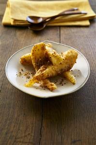 Pear fritters on plate