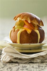 Brioche filled with fruit and custard