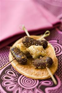 Black pudding and banana skewers