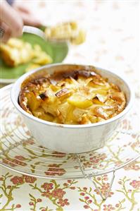 Apple clafouti in baking dish