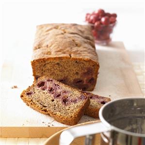 Chocolate sour cherry loaf, partly sliced