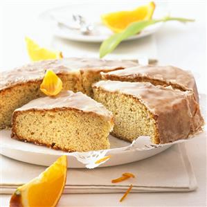 Iced orange cake, pieces cut