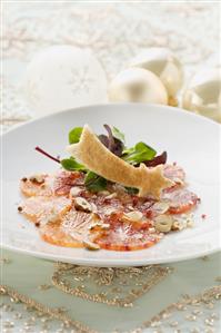 Orange carpaccio with nuts & toast shooting star (Christmas)