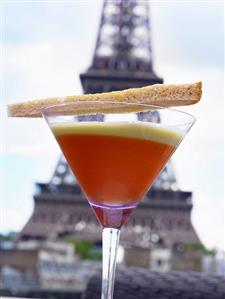 Gazpacho in Martini glass, Eiffel Tower in background(Paris)