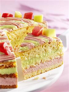 Melon cake, a piece cut