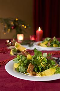 Corn salad with orange segments and bacon (Christmas)