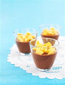 Chocolate dessert with fresh diced mango