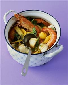 Bowl of Bouillabaisse with Ingredients