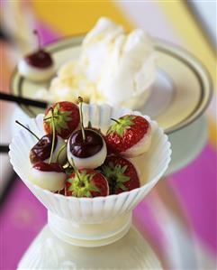 Chocolate-dipped strawberries and cherries