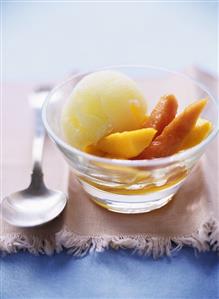 Pineapple sorbet with papaya and vanilla syrup