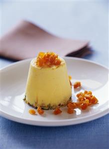 Apricot and passion fruit bavarois with pistachios