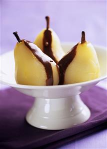 Poached pears with chocolate sauce