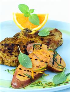 Pork chop with orange marinade and sweet potatoes