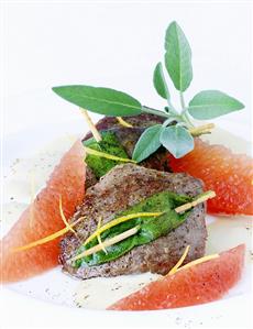 Venison escalopes with sage and grapefruit