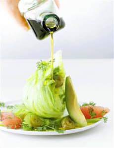 Grapefruit and iceberg lettuce with avocado and jalapeno