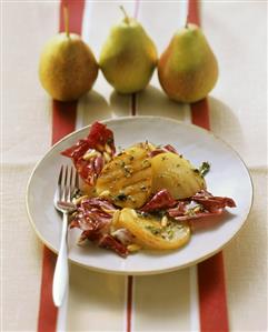 Marinated grilled pears with radicchio and pine nuts