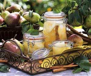 Bottled and fresh pears