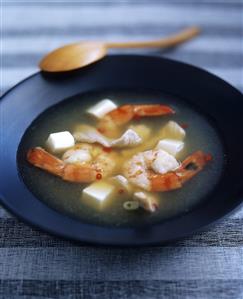 Vietnamese soup with tofu and shrimps