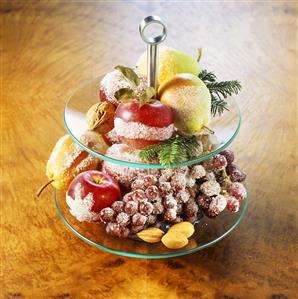 Fresh fruit with sugar frosting and nuts