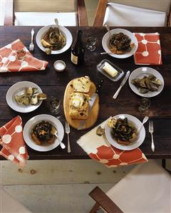 Artichoke soup, goat's cheese & olive bread for evening meal