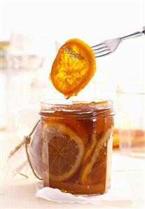 Orange marmalade with slices of orange