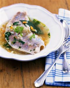 Trout in wheat beer and parsley soup