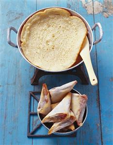 Fig briouats and beghrir (Moroccan pancake)