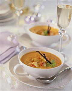 Cream of chick-pea soup with lobster for Christmas