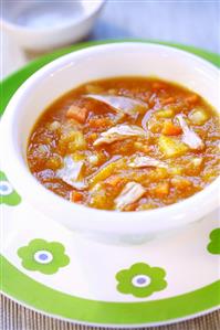 Vegetable soup with chicken for children