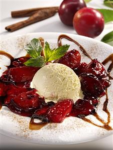 Balsamic plums with vanilla ice cream