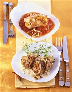 Veal roulade with pumpkin, turkey roll with apricot