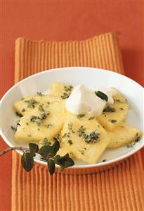 Pineapple carpaccio with lemon cream