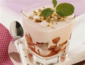 Plum compote with yoghurt and nuts