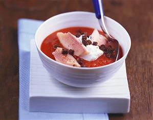 Creamed tomato soup with trout