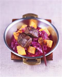 Venison medallions & red cabbage with orange & cinnamon