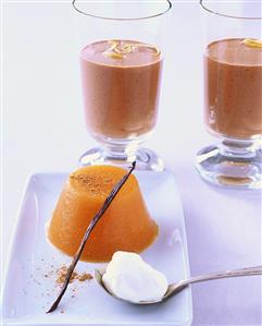 Pumpkin and cinnamon dessert, chocolate cream with pumpkin