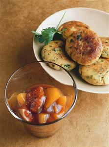 Crispy potato cakes with tamarind chutney, N. India