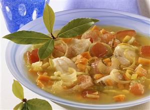 Bowl of Bouillabaisse with Ingredients