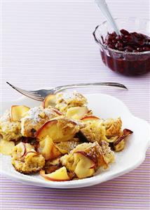 Scrambled pancake with apple and nuts