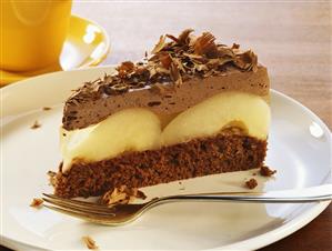 Piece of chocolate cake with pears