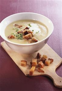 Cream of potato soup with croutons