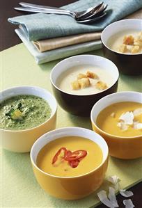 Various creamed vegetables soups