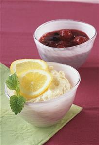 Lemon quark mousse with sour cherry compote