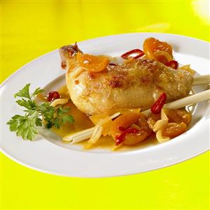 Chicken leg with apricot sauce