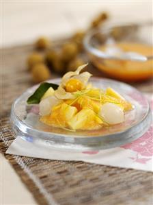 Exotic fruit salad with pineapple and longan