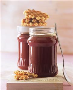 Rose hip and orange jam in jam jars