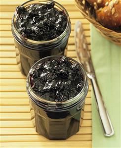 Blueberry jam in jars