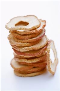 Dried apple rings in a pile