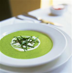 Nettle soup with crème fraîche and chives