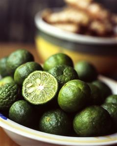 Limes and kafir limes in a bowl